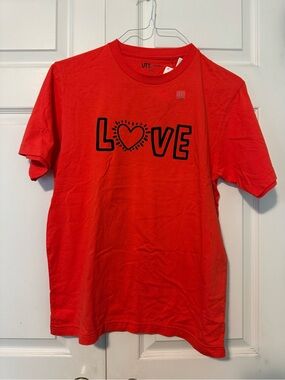 Uniqlo Red Tee with Black LOVE Graphic for youth S